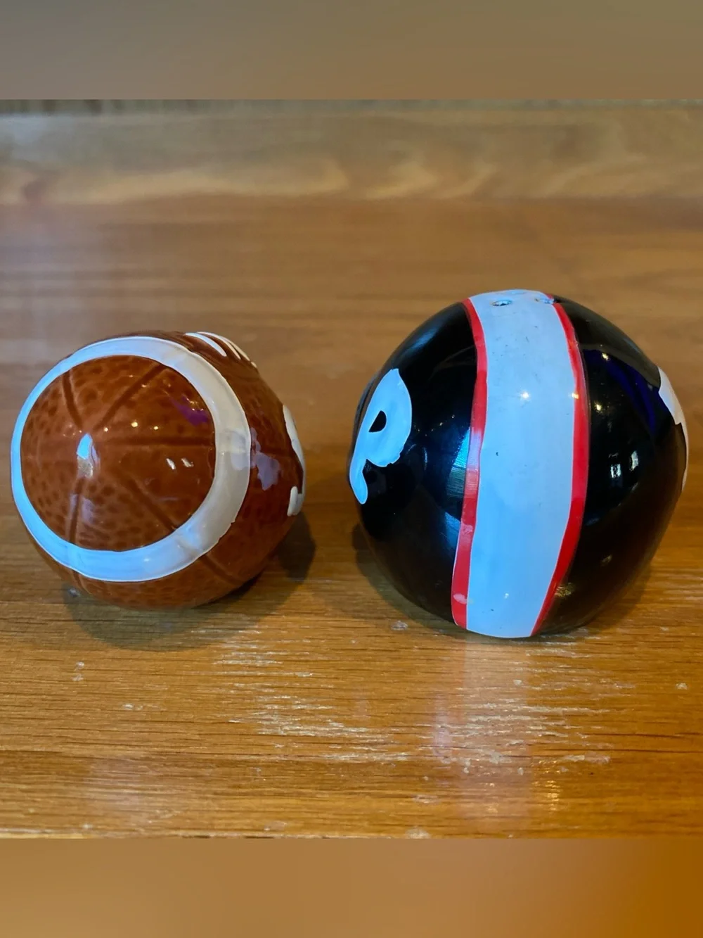 Enesco Vintage Football Ball & Helmet Salt and Pepper Shakers Ceramic